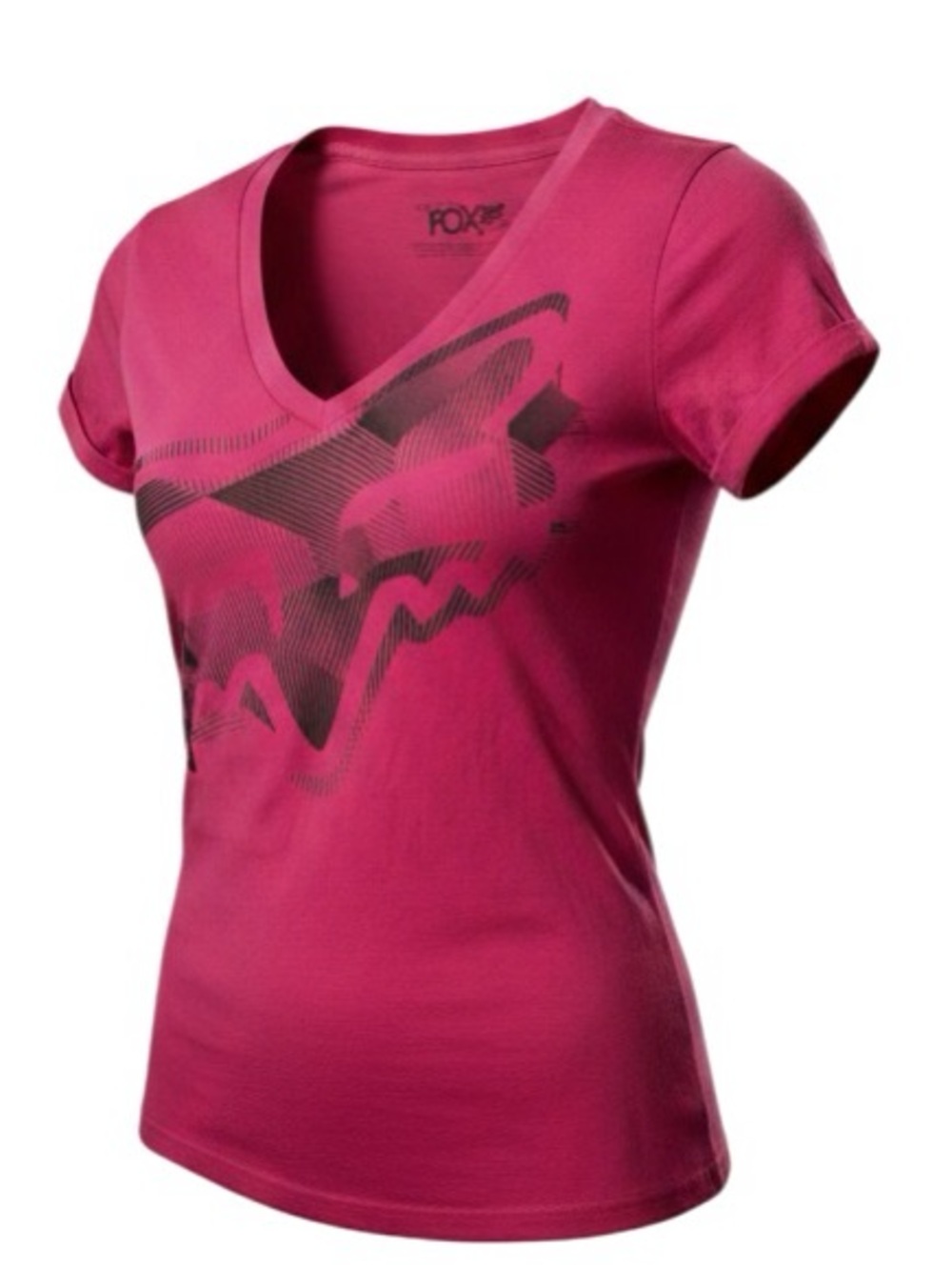 Fox Women's V-Neck Tee in Pink with Black Graphic size small
